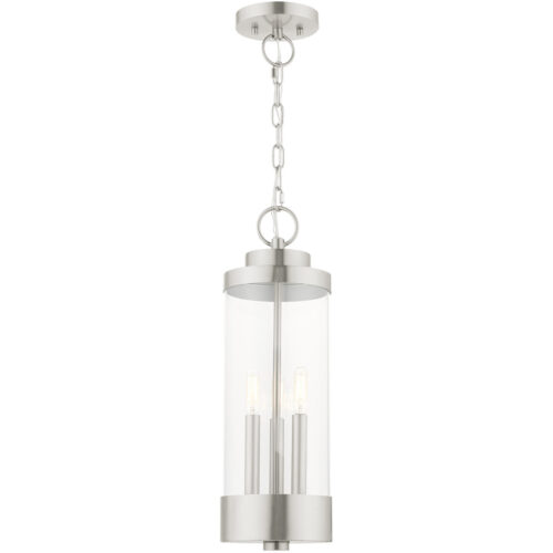 3 Light Brushed Nickel Outdoor Pendant Lantern with Clear Glass Shade-Lighting LumensLantern