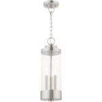 3 Light Brushed Nickel Outdoor Pendant Lantern with Clear Glass Shade-Lighting LumensLantern