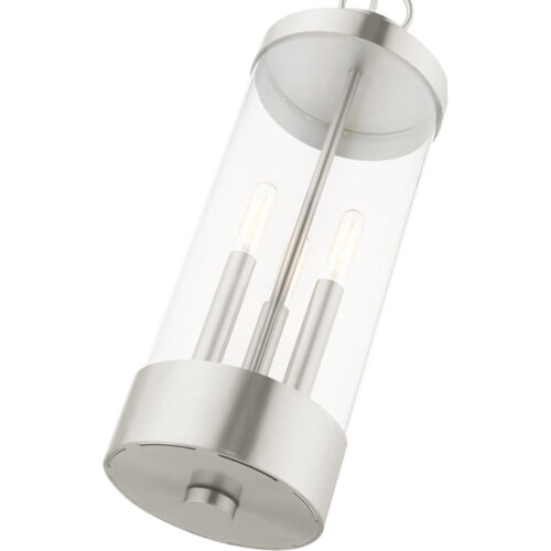 3 Light Brushed Nickel Outdoor Pendant Lantern with Clear Glass Shade-Lighting LumensLantern