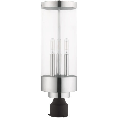 3 Light Polished Chrome Outdoor Post Top Lantern with Clear Glass Shade-Lighting LumensLantern