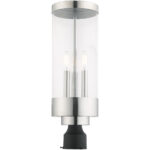 3 Light Polished Chrome Outdoor Post Top Lantern with Clear Glass Shade-Lighting LumensLantern