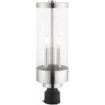 3 Light Polished Chrome Outdoor Post Top Lantern with Clear Glass Shade-Lighting LumensLantern