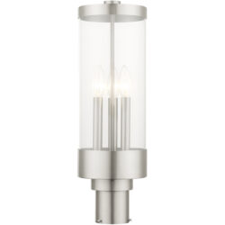 3 Light Brushed Nickel Outdoor Post Top Lantern with Clear Glass Shade-Lighting LumensLantern