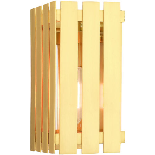 6 inch 1 Light Satin Brass Outdoor Wall Lantern with Clear Glass Shade-Lighting LumensLantern