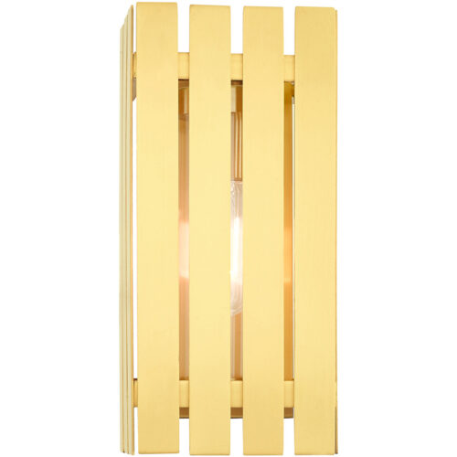 6 inch 1 Light Satin Brass Outdoor Wall Lantern with Clear Glass Shade-Lighting LumensLantern