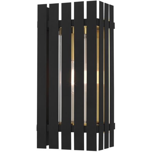 8 inch 1 Light Black Outdoor Wall Lantern with Clear Glass Shade-Lighting LumensLantern