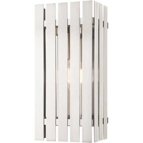 8 inch 1 Light Brushed Nickel Outdoor Wall Lantern with Clear Glass Shade-Lighting LumensLantern