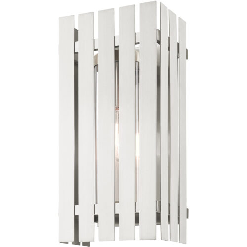 8 inch 1 Light Brushed Nickel Outdoor Wall Lantern with Clear Glass Shade-Lighting LumensLantern