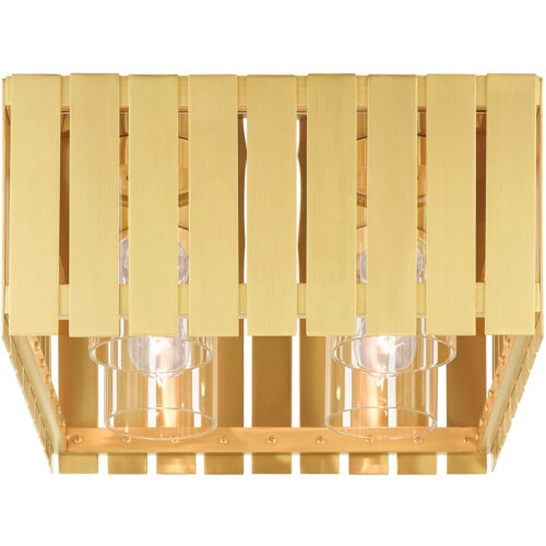 13 Sq. inch 4 Light Satin Brass Outdoor Ceiling Mount with Clear Glass Shade-Lighting LumensFlush Mount Ceiling Lights