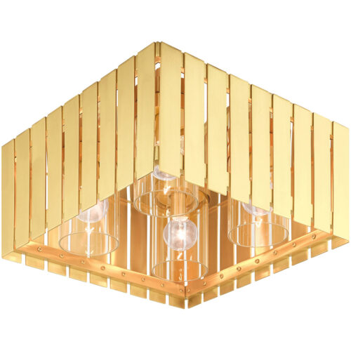 13 Sq. inch 4 Light Satin Brass Outdoor Ceiling Mount with Clear Glass Shade-Lighting LumensFlush Mount Ceiling Lights