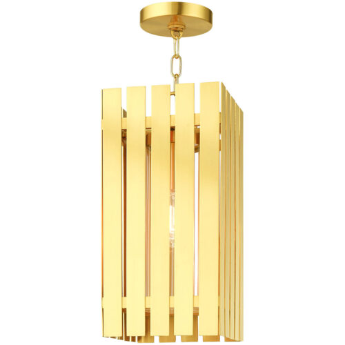 8 Sq. inch 1 Light Satin Brass Outdoor Pendant Lantern with Clear Glass Shade-Lighting LumensLantern