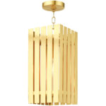 8 Sq. inch 1 Light Satin Brass Outdoor Pendant Lantern with Clear Glass Shade-Lighting LumensLantern