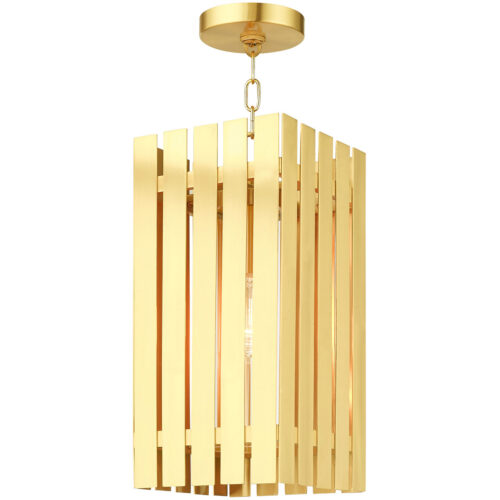 8 Sq. inch 1 Light Satin Brass Outdoor Pendant Lantern with Clear Glass Shade-Lighting LumensLantern