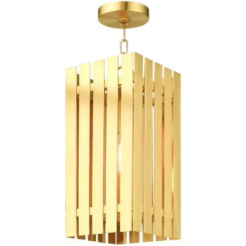 8 Sq. inch 1 Light Satin Brass Outdoor Pendant Lantern with Clear Glass Shade-Lighting LumensLantern