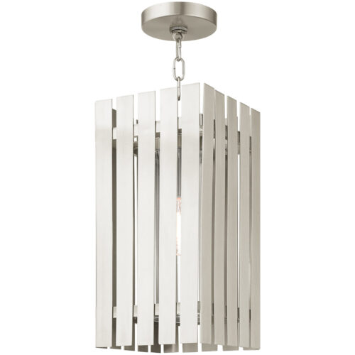 8 Sq. inch 1 Light Brushed Nickel Outdoor Pendant Lantern with Clear Glass Shade-Lighting LumensLantern