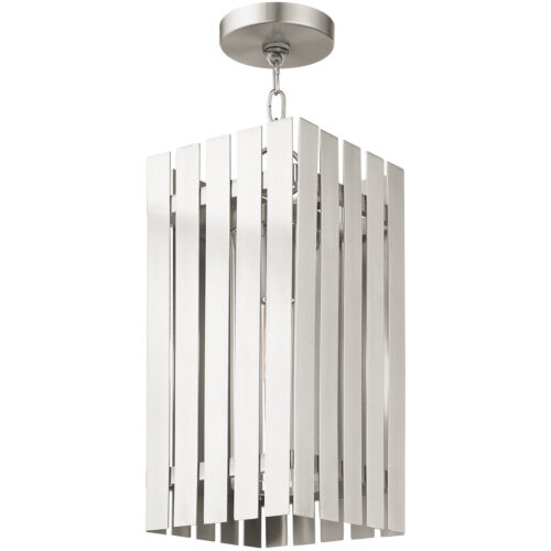 8 Sq. inch 1 Light Brushed Nickel Outdoor Pendant Lantern with Clear Glass Shade-Lighting LumensLantern