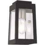 5 inch 1 Light Black Outdoor Wall Lantern with Clear Glass Shade-Lighting LumensLantern