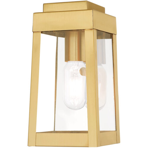 5 inch 1 Light Satin Brass Outdoor Wall Lantern with Clear Glass Shade-Lighting LumensLantern