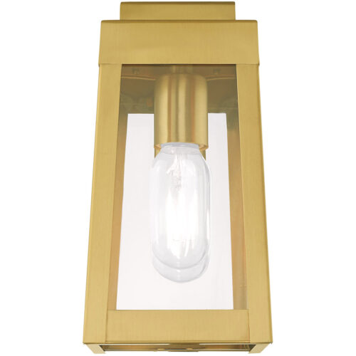 5 inch 1 Light Satin Brass Outdoor Wall Lantern with Clear Glass Shade-Lighting LumensLantern