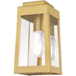 5 inch 1 Light Satin Brass Outdoor Wall Lantern with Clear Glass Shade-Lighting LumensLantern