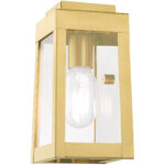 5 inch 1 Light Satin Brass Outdoor Wall Lantern with Clear Glass Shade-Lighting LumensLantern