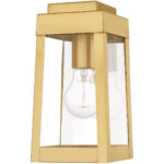 5 inch 1 Light Satin Brass Outdoor Wall Lantern with Clear Glass Shade-Lighting LumensLantern