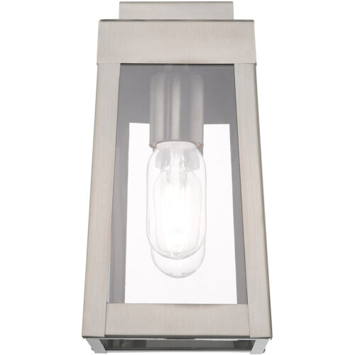 5 inch 1 Light Brushed Nickel Outdoor Wall Lantern with Clear Glass Shade-Lighting LumensLantern