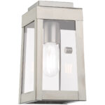 5 inch 1 Light Brushed Nickel Outdoor Wall Lantern with Clear Glass Shade-Lighting LumensLantern