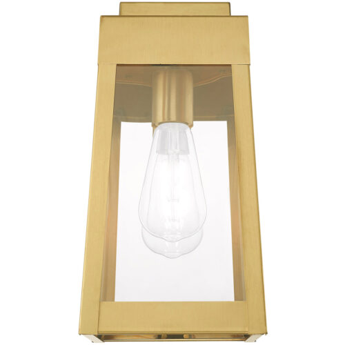 6.25 inch 1 Light Satin Brass Outdoor Wall Lantern with Clear Glass Shade-Lighting LumensLantern