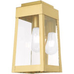 6.25 inch 1 Light Satin Brass Outdoor Wall Lantern with Clear Glass Shade-Lighting LumensLantern