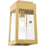 6.25 inch 1 Light Satin Brass Outdoor Wall Lantern with Clear Glass Shade-Lighting LumensLantern