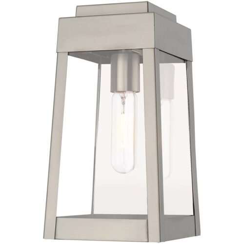 6.25 inch 1 Light Brushed Nickel Outdoor Wall Lantern with Clear Glass Shade-Lighting LumensLantern