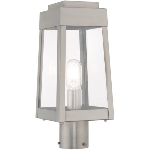 6.25 inch 1 Light Brushed Nickel Outdoor Post Top Lantern with Clear Glass Shade-Lighting LumensLantern