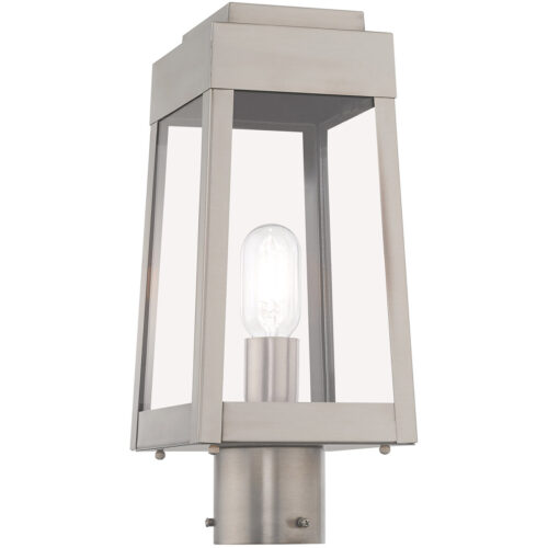 6.25 inch 1 Light Brushed Nickel Outdoor Post Top Lantern with Clear Glass Shade-Lighting LumensLantern