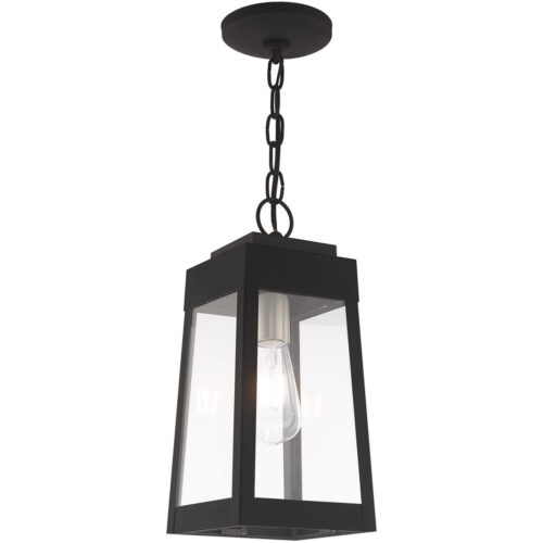 6.25 inch 1 Light Black Outdoor Pendant Lantern with Clear Glass Shade-Lighting LumensLantern