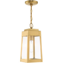 6.25 inch 1 Light Satin Brass Outdoor Pendant Lantern with Clear Glass Shade-Lighting LumensLantern