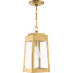 6.25 inch 1 Light Satin Brass Outdoor Pendant Lantern with Clear Glass Shade-Lighting LumensLantern