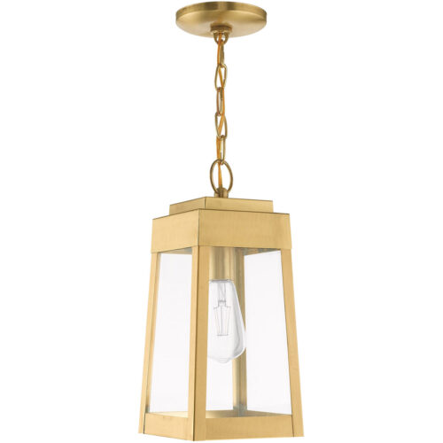 6.25 inch 1 Light Satin Brass Outdoor Pendant Lantern with Clear Glass Shade-Lighting LumensLantern