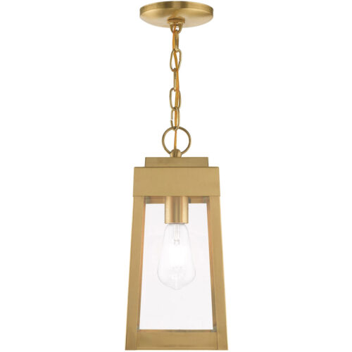 6.25 inch 1 Light Satin Brass Outdoor Pendant Lantern with Clear Glass Shade-Lighting LumensLantern