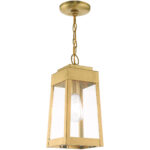 6.25 inch 1 Light Satin Brass Outdoor Pendant Lantern with Clear Glass Shade-Lighting LumensLantern