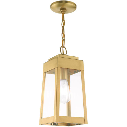 6.25 inch 1 Light Satin Brass Outdoor Pendant Lantern with Clear Glass Shade-Lighting LumensLantern