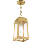 6.25 inch 1 Light Satin Brass Outdoor Pendant Lantern with Clear Glass Shade-Lighting LumensLantern