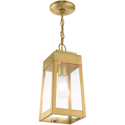 6.25 inch 1 Light Satin Brass Outdoor Pendant Lantern with Clear Glass Shade-Lighting LumensLantern