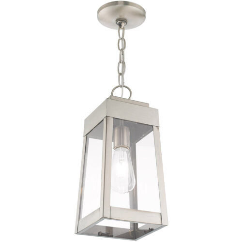 6.25 inch 1 Light Brushed Nickel Outdoor Pendant Lantern with Clear Glass Shade-Lighting LumensLantern