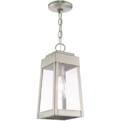 6.25 inch 1 Light Brushed Nickel Outdoor Pendant Lantern with Clear Glass Shade-Lighting LumensLantern