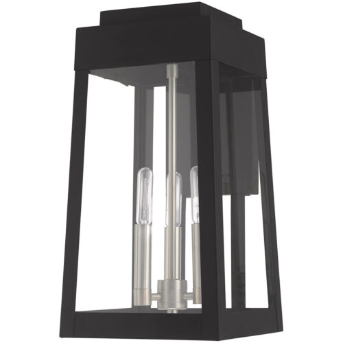 8.25 inch 3 Light Black Outdoor Wall Lantern with Clear Glass Shade-Lighting LumensLantern