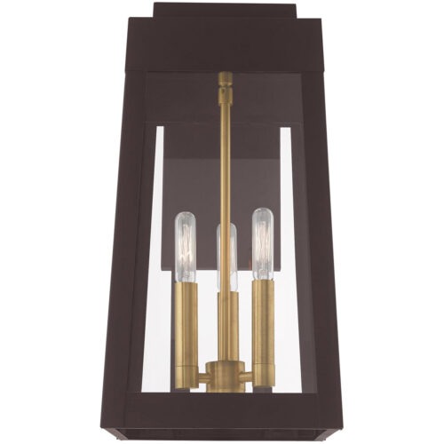 8.25 inch 3 Light Bronze Outdoor Wall Lantern with Clear Glass Shade-Lighting LumensLantern