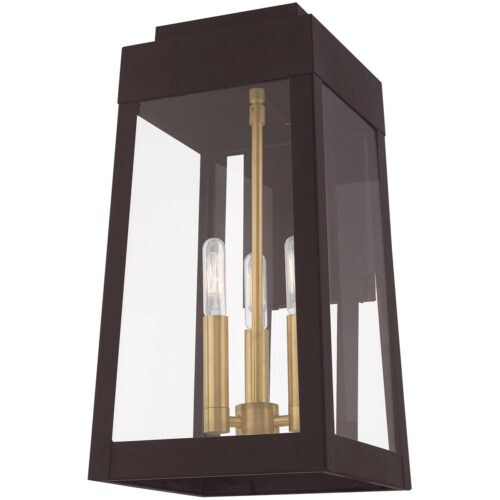 8.25 inch 3 Light Bronze Outdoor Wall Lantern with Clear Glass Shade-Lighting LumensLantern