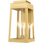 8.25 inch 3 Light Satin Brass Outdoor Wall Lantern with Clear Glass Shade-Lighting LumensLantern