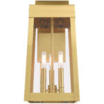 8.25 inch 3 Light Satin Brass Outdoor Wall Lantern with Clear Glass Shade-Lighting LumensLantern